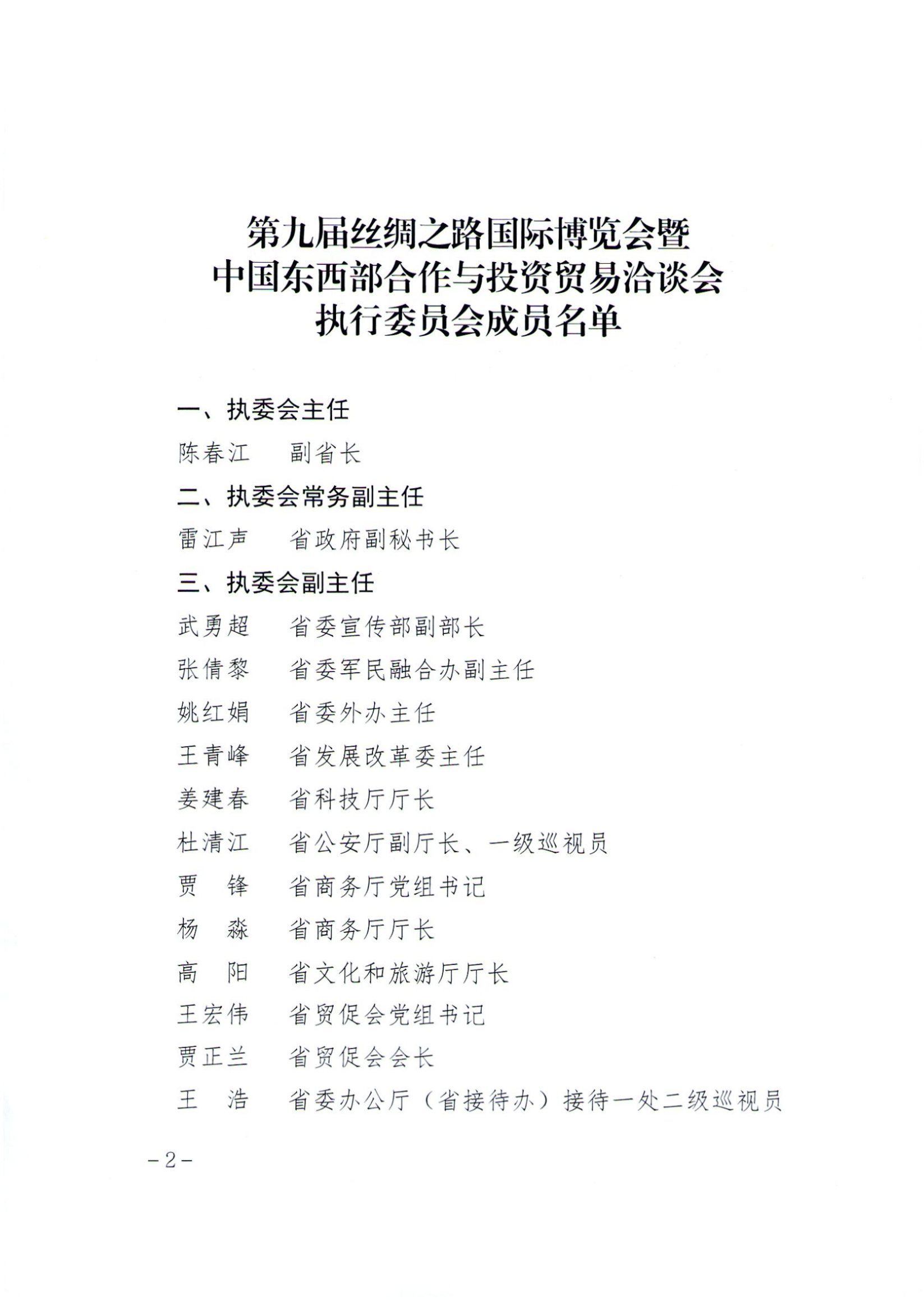 第九届丝博会执委会各工作机构组成人员名单和主要职责